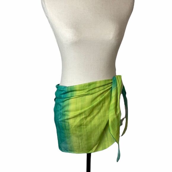 Green Tie Dye Swimsuit Cover Up Tie Up Skirt one size - Picture 3 of 7